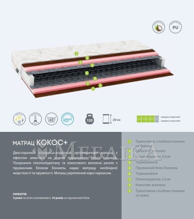 Жесткий ортопедический матрас Кокос+