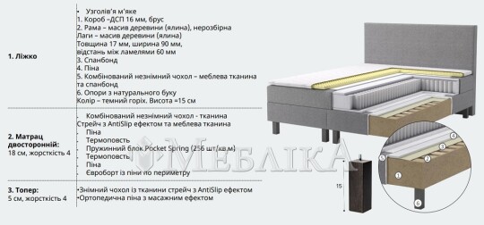 Спальная система: кровать в ткани с матрасом и топером Герда/Gerda